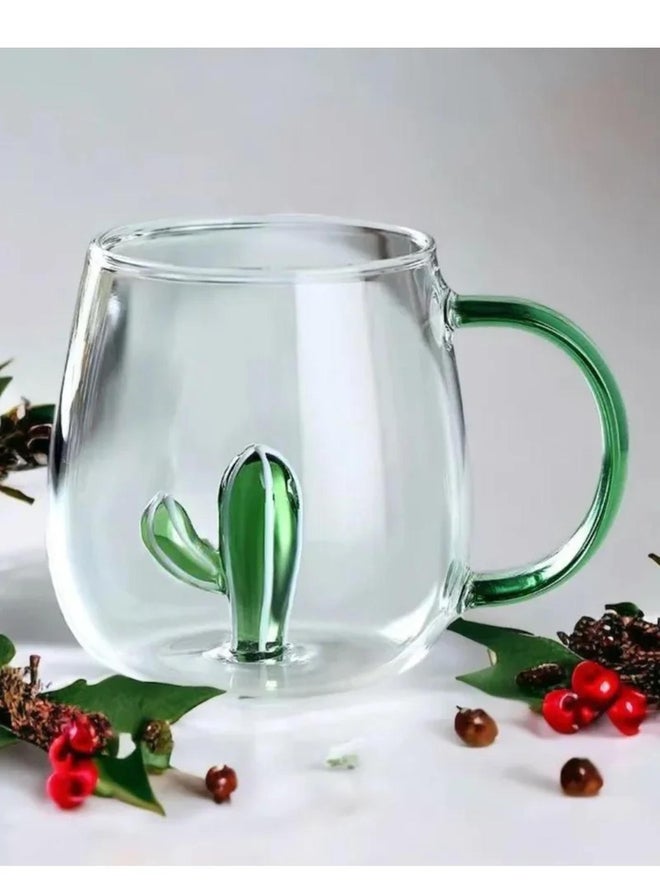 1 تشيس كوب قهوة زجاجي بوروسيليكات  مل بتصميم صبار ومقبض - Image 1
